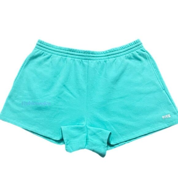 Victorias Secret Pink Logo Comfy Fleece High Waist Campus Shorts Green XXL - Picture 2 of 3